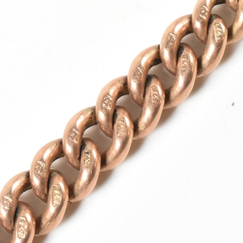 20 - A George V hallmarked 9ct rose gold watch chain. The chain formed with graduating curb links.  Each ... 