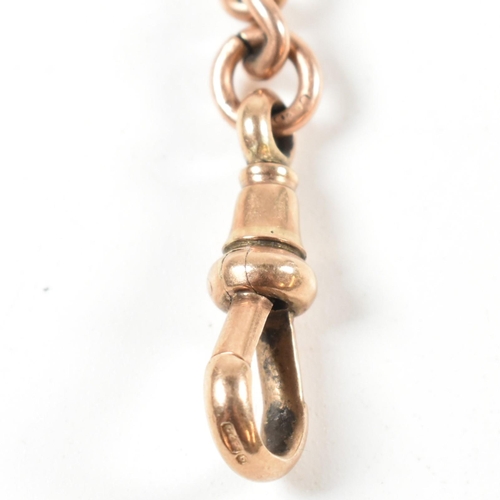 20 - A George V hallmarked 9ct rose gold watch chain. The chain formed with graduating curb links.  Each ... 