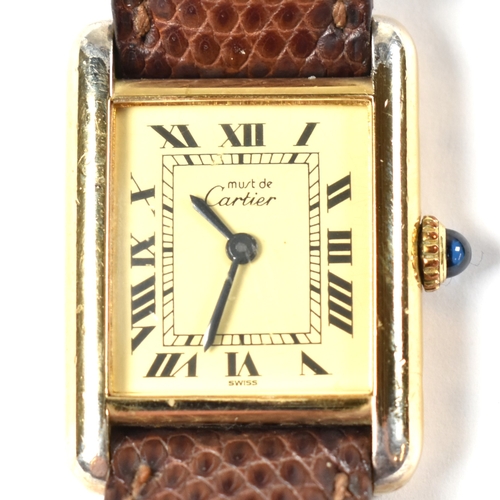 20a - Vintage Must De Cartier tank watch . The watch having a rectangular dial with Roman hour markers, in... 