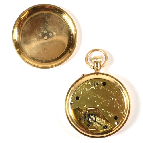 37a - A Victorian18ct gold keyless half hunter pocket watch. The watch having a white enamel dial with  Ro... 