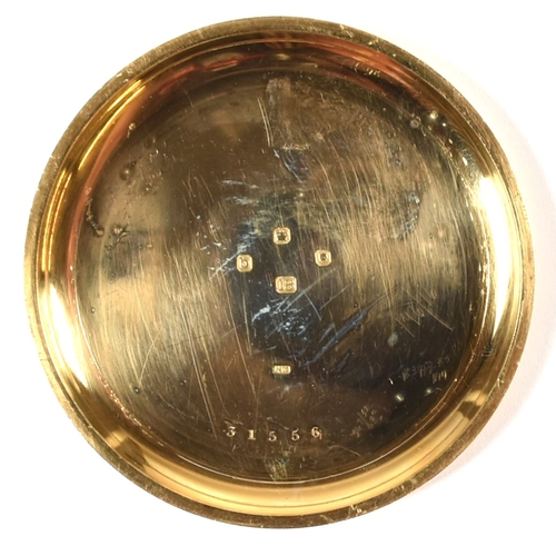 37a - A Victorian18ct gold keyless half hunter pocket watch. The watch having a white enamel dial with  Ro... 