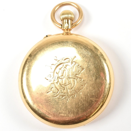 37a - A Victorian18ct gold keyless half hunter pocket watch. The watch having a white enamel dial with  Ro... 