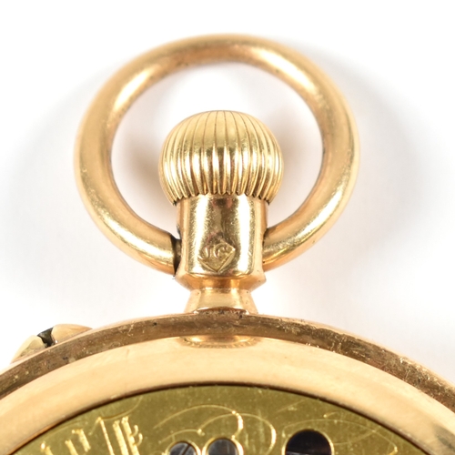 37a - A Victorian18ct gold keyless half hunter pocket watch. The watch having a white enamel dial with  Ro... 