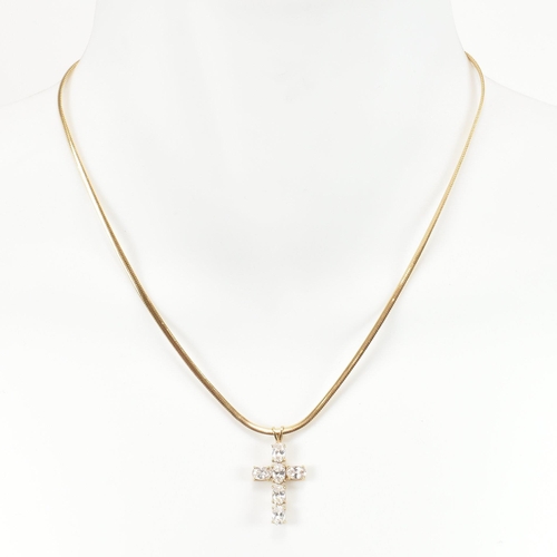 414 - A hallmarked 9ct gold and gem set CZ cross pendant necklace. The 9ct gold necklace having a cross pe... 