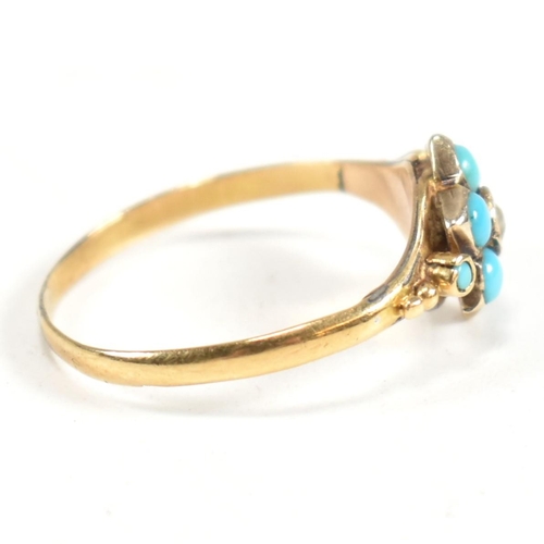 81 - An 18ct gold, turquoise and seed pearl cluster ring. The ring having a central seed pearl surrounded... 