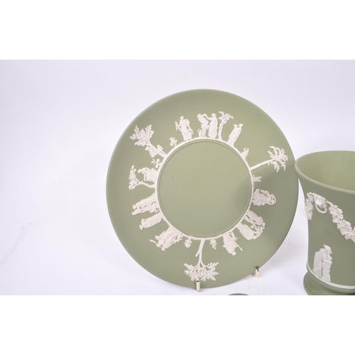 105 - Wedgwood - A collection of 20th century Wedgwood Jasperware Cameo ware in sage green colourway with ... 