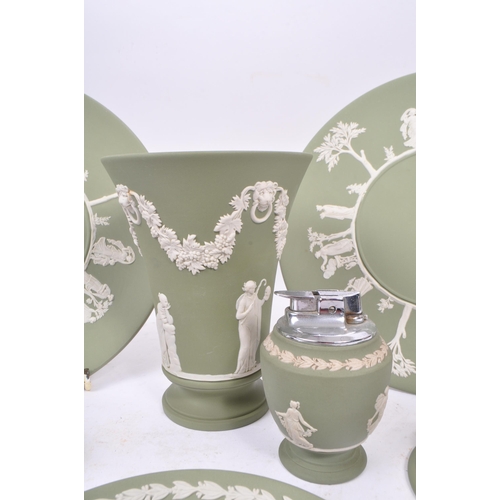 105 - Wedgwood - A collection of 20th century Wedgwood Jasperware Cameo ware in sage green colourway with ... 