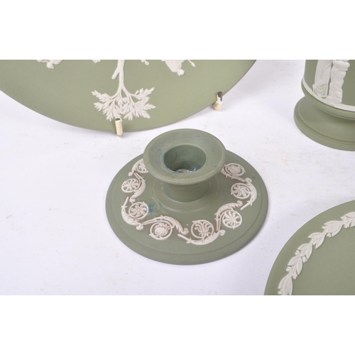 105 - Wedgwood - A collection of 20th century Wedgwood Jasperware Cameo ware in sage green colourway with ... 