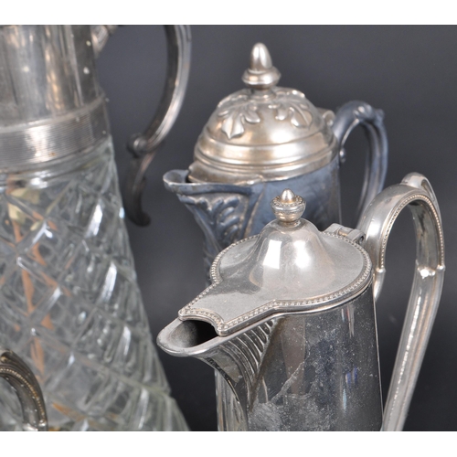 108 - A collection of 20th century Silver Plate cut crystal glass claret jugs / decanters. The collection ... 