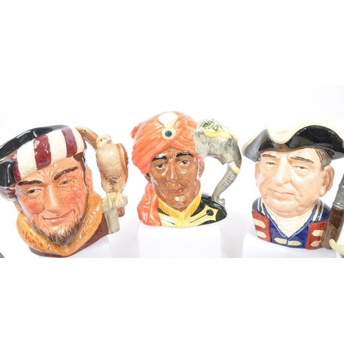 118 - Royal Doulton - A collection of five large china character jugs to include Captain Hook D6597, Guard... 