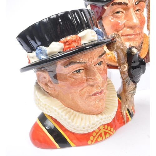 118 - Royal Doulton - A collection of five large china character jugs to include Captain Hook D6597, Guard... 