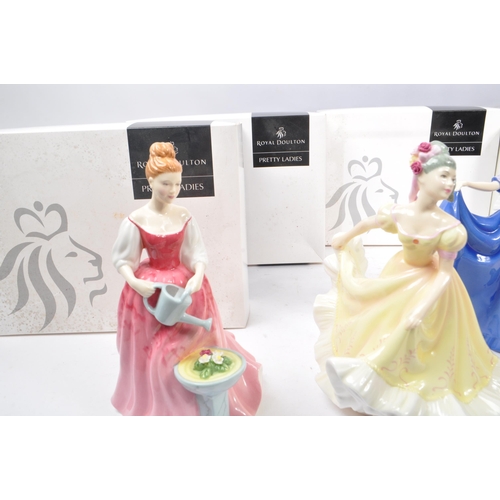 176 - Royal Doulton - A collection of five china porcelain Royal Doulton pretty ladies figurines comprisin... 