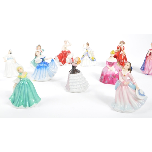 184 - Royal Doulton - A collection of seventeen china porcelain Royal Doulton pretty ladies miniature figu... 