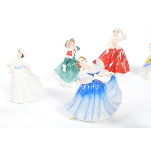 184 - Royal Doulton - A collection of seventeen china porcelain Royal Doulton pretty ladies miniature figu... 