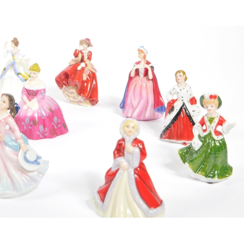 184 - Royal Doulton - A collection of seventeen china porcelain Royal Doulton pretty ladies miniature figu... 