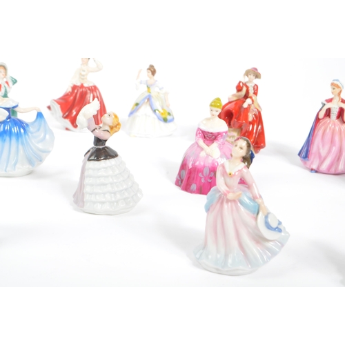 184 - Royal Doulton - A collection of seventeen china porcelain Royal Doulton pretty ladies miniature figu... 