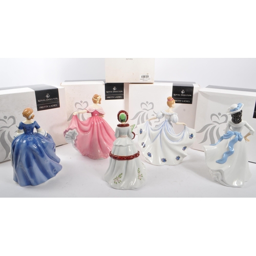 185 - Royal Doulton - A collection of five china porcelain Royal Doulton pretty ladies / petites figurines... 