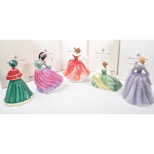 187 - Royal Doulton - A collection of five china porcelain Royal Doulton pretty ladies / petites figurines... 