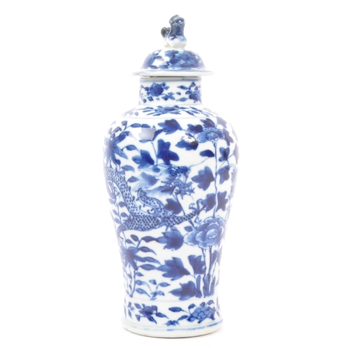 198 - A 19th century Chinese porcelain blue and white lidded vase. With a lidded top with guardian foo tem... 