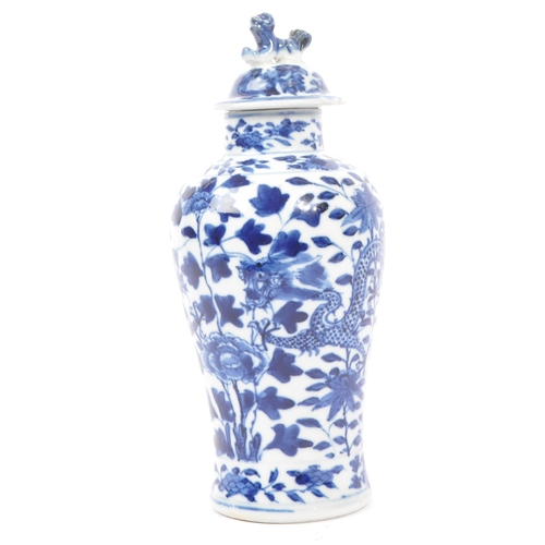 198 - A 19th century Chinese porcelain blue and white lidded vase. With a lidded top with guardian foo tem... 