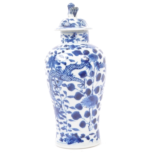 198 - A 19th century Chinese porcelain blue and white lidded vase. With a lidded top with guardian foo tem... 