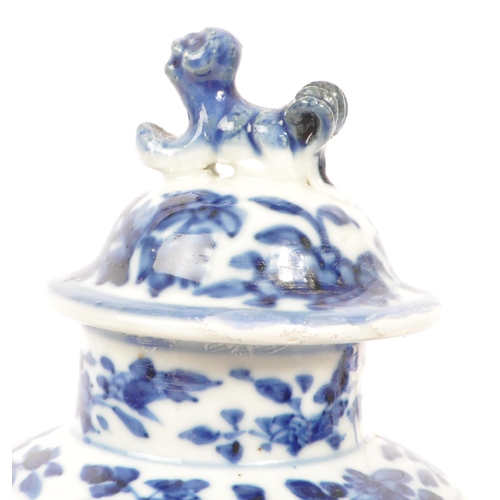 198 - A 19th century Chinese porcelain blue and white lidded vase. With a lidded top with guardian foo tem... 