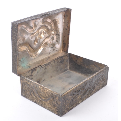 209 - An early 20th Century circa. 1920s Japanese brushed white metal embossed stamped box with hinged lid... 