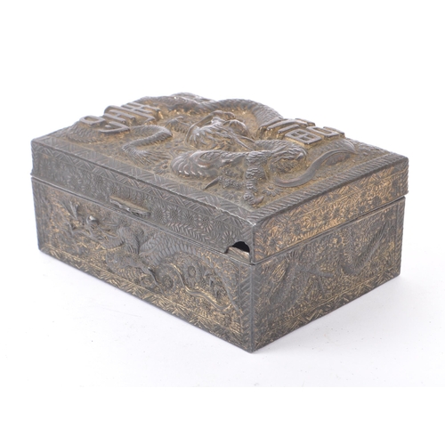 209 - An early 20th Century circa. 1920s Japanese brushed white metal embossed stamped box with hinged lid... 