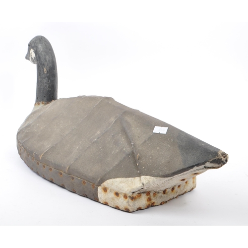 210 - An early 20th Century circa. 1920s carved wooden painted decoy duck with canvas coating to body. Mea... 