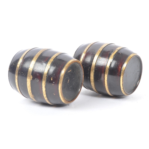 221 - A pair of early 19th century circa 1800 travel inkwell. In the form of barrels with ebonised ground ... 