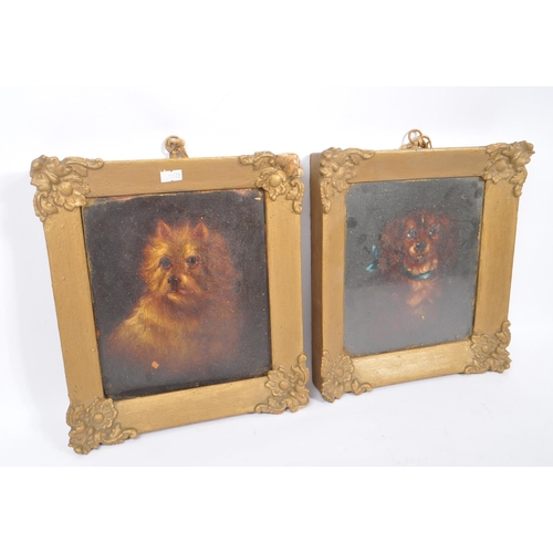 256 - Two Victorian 19th century oil on board paintings. Portrait of dogs including  West Highland White T... 