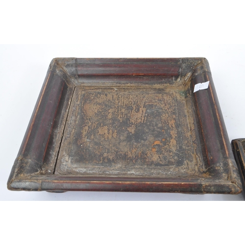 261 - Three 19th century Chinese wooden plant stands. The stands each of square form, with two raised on s... 