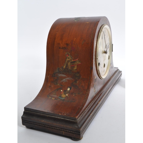 262 - Two early 20th century British ' Japanned ' mantel clocks. The larger of the two clocks having a tam... 