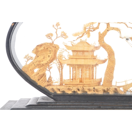 270 - A mid Century circa. 1940's / 1950's Chinese cork carving diorama within a glass oval display case /... 