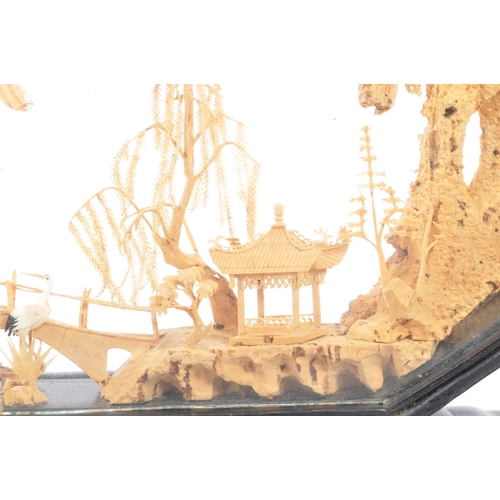 270 - A mid Century circa. 1940's / 1950's Chinese cork carving diorama within a glass oval display case /... 