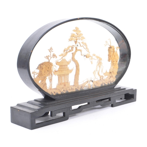 270 - A mid Century circa. 1940's / 1950's Chinese cork carving diorama within a glass oval display case /... 