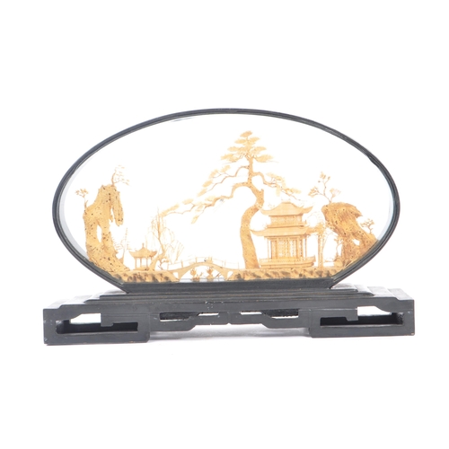 270 - A mid Century circa. 1940's / 1950's Chinese cork carving diorama within a glass oval display case /... 