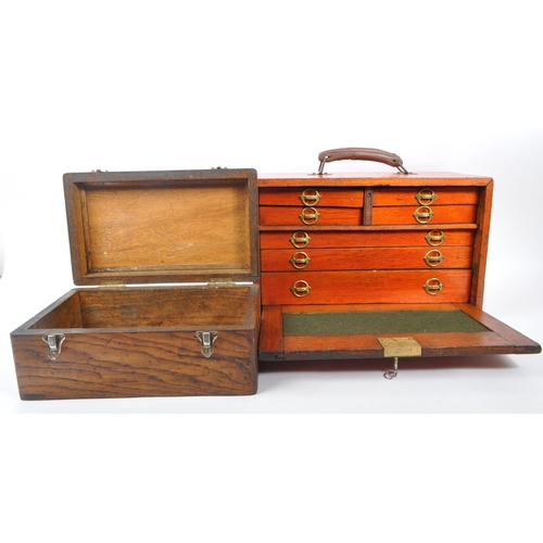 271 - A mid 20th century oak wood engineers tool chest box, alongside another oak wood box. The tool chest... 