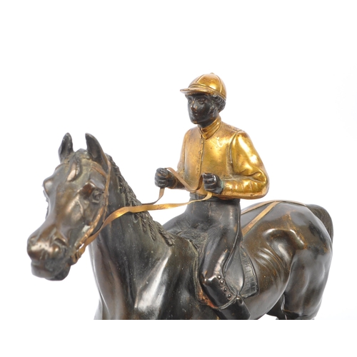 284 - After ETIENNE-DESIRE LOISEAU (1864-1889) - A reproduction bronze figure of horse and ride / jockey. ... 