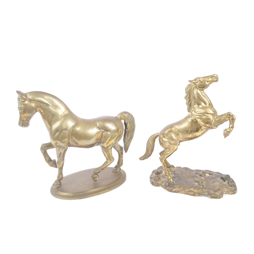 301 - Two 20th century gilt bronze and brass horse figures to include one rearing on hind legs and the oth... 