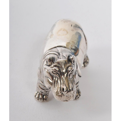 352 - A small 20th Century vintage well cast silver figure in the form of a hippopotamus. Measuring approx... 