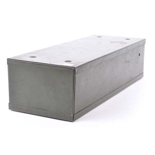 369 - A mid 20th century industrial green filing cabinet / index card tray. The tray of rectangular form, ... 