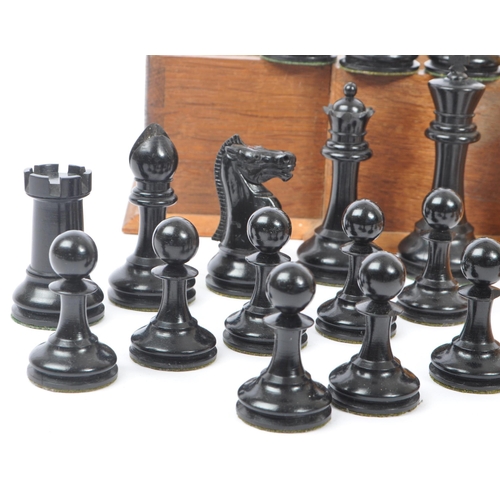 370 - F H Ayres - An early 20th century, The Staunton Chessmen pattern, 32 weighted pieces chess set. With... 