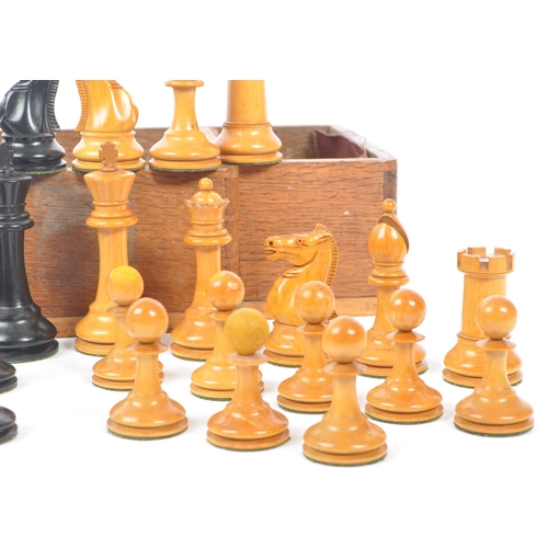 370 - F H Ayres - An early 20th century, The Staunton Chessmen pattern, 32 weighted pieces chess set. With... 