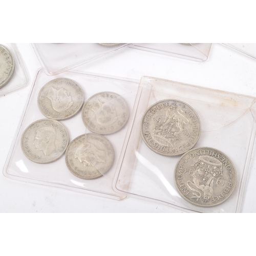 481 - A collection of pre-1947 1940s British coins to include approx twenty sixpence coin & thirty once sh... 