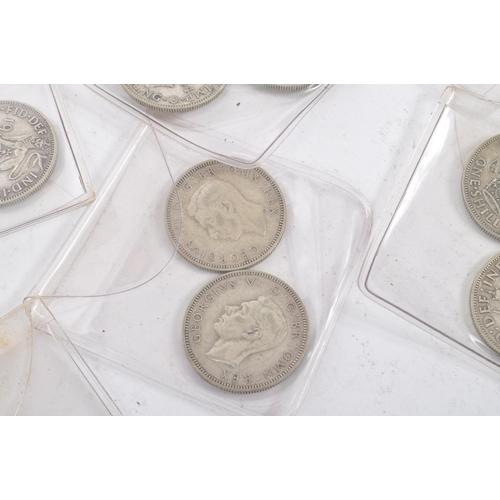 481 - A collection of pre-1947 1940s British coins to include approx twenty sixpence coin & thirty once sh... 