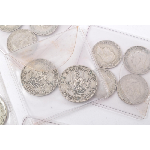 481 - A collection of pre-1947 1940s British coins to include approx twenty sixpence coin & thirty once sh... 