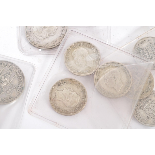 481 - A collection of pre-1947 1940s British coins to include approx twenty sixpence coin & thirty once sh... 