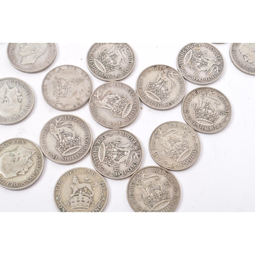 484 - A collection of approximately 66 pre-1947 1920s, 1930s & 1940s British one shilling coins. Mixed sil... 