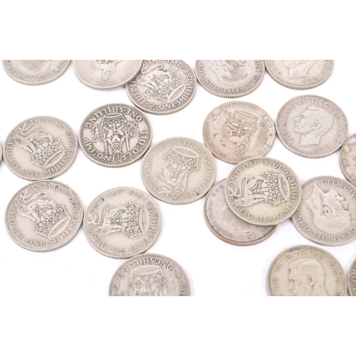 484 - A collection of approximately 66 pre-1947 1920s, 1930s & 1940s British one shilling coins. Mixed sil... 